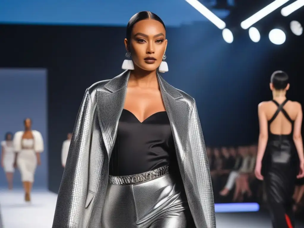 Desfile de moda inclusiva y vanguardista, empoderamiento y diversidad Un desfile de moda inclusiva para diversidad corporal, con modelos seguros y empoderados luciendo diseños vanguardistas