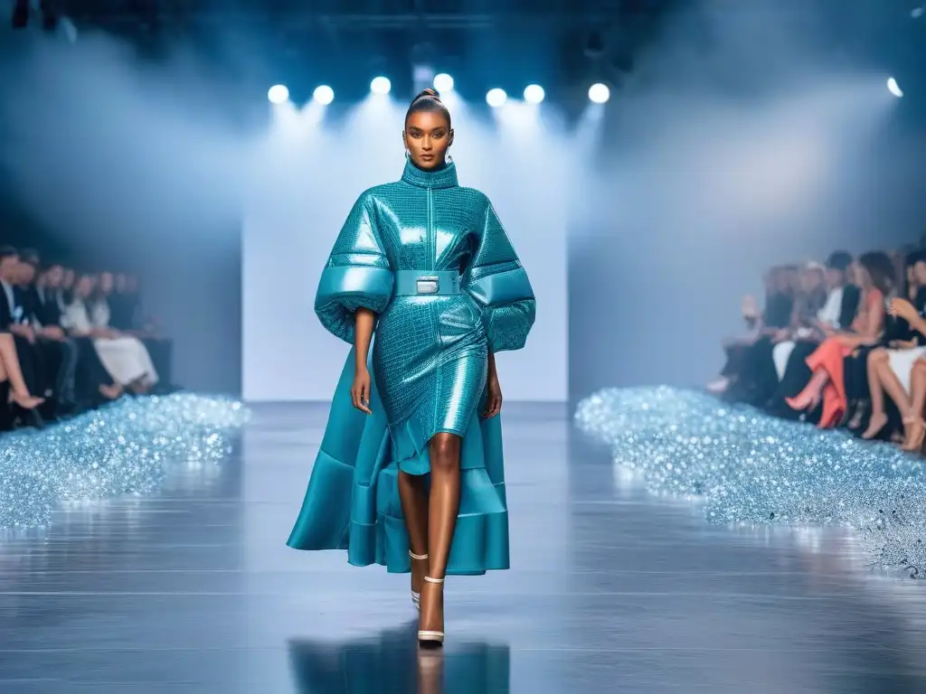 Desfile futurista de moda sostenible y diversa Desfile de moda inclusiva con embalaje sostenible en un futuro ecoamigable