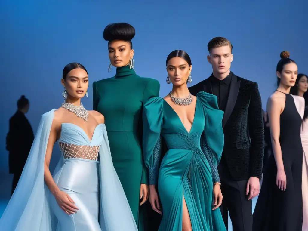 Desfile de moda inclusiva: elegancia en todas las alturas Desfile de moda inclusiva para todas estaturas con modelos de alturas diversas luciendo diseños vanguardistas en una pasarela futurista