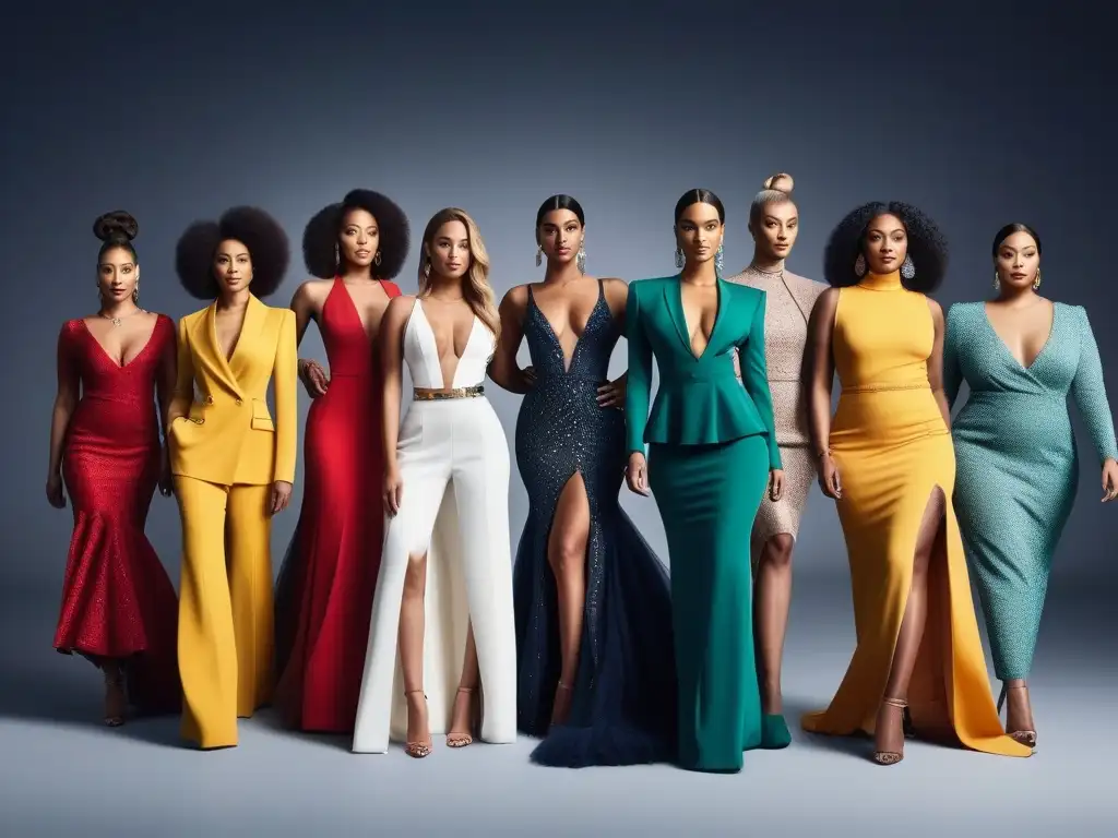 Desfile de moda inclusivo: mujeres seguras de diferentes alturas brillan en la pasarela Desfile de moda inclusiva para todas estaturas: mujeres diversas desfilan con estilo y confianza en una pasarela brillante y moderna