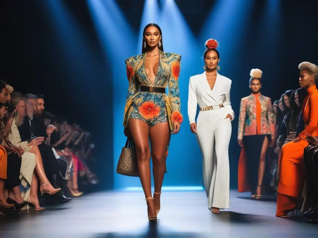 Desfile de moda inclusiva: diversidad y empoderamiento en la pasarela Desfile de moda inclusiva para todas estaturas: modelos diversos caminan con confianza en una pasarela vibrante y luminosa
