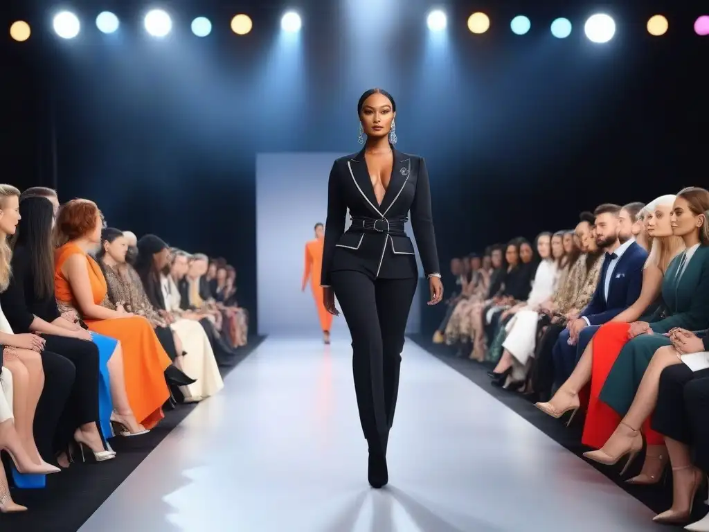 Desfile de moda inclusivo con modelos de todas las alturas Desfile de moda inclusiva para todas estaturas con modelos confiadas en pasarela, representando diversidad y empoderamiento