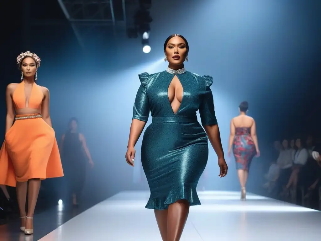 Desfile inclusivo: moda diversa y empoderada Desfile de moda inclusiva cambiando estereotipos con modelos diversos desfilando con confianza y empoderamiento en una pasarela moderna y brillante