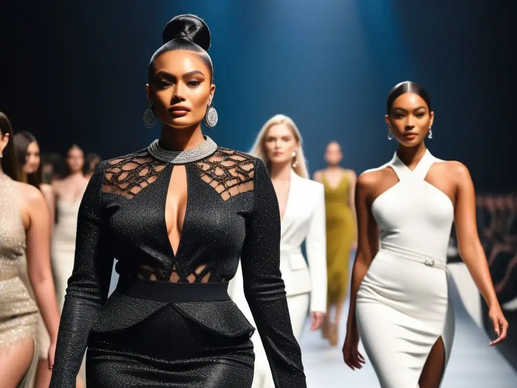 Diversidad y empoderamiento en la pasarela: moda inclusiva Desfile de moda inclusiva para combatir estereotipos con modelos diversos empoderados y seguros de sí mismos en una pasarela glamurosa