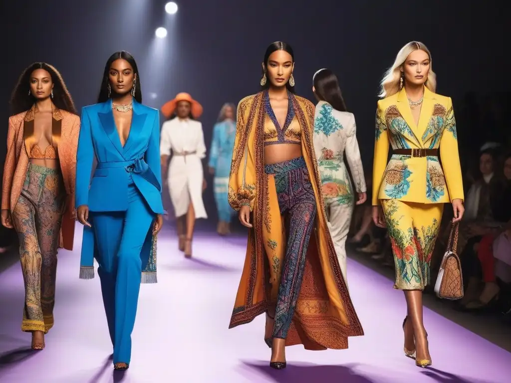 Desfile inclusivo de Etro: diversidad y elegancia en la pasarela Un desfile de moda inclusiva para todas formas con modelos diversos luciendo la colección de Etro en una pasarela vibrante y elegante