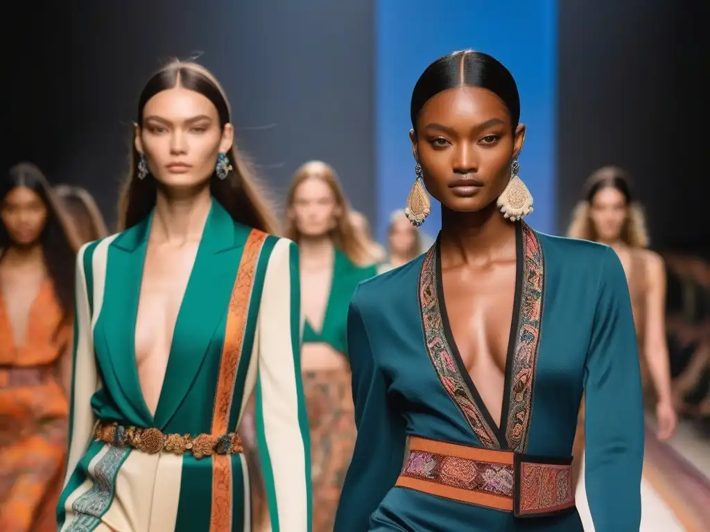Desfile de moda inclusiva: diversidad y empoderamiento en pasarela Un desfile de moda inclusiva para todas formas con modelos diversos luciendo prendas de Etro