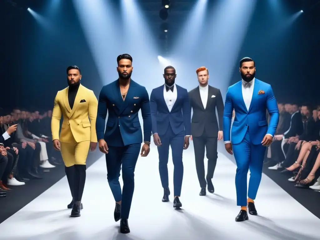 Desfile de moda inclusiva: hombres diversos exhiben elegancia y confianza Un desfile de moda inclusiva para hombres, con estilos diversos y empoderados