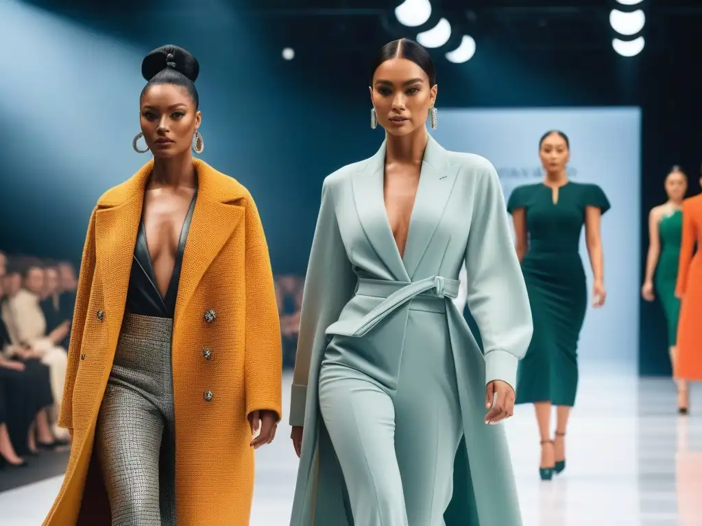 Desfile de moda inclusivo: diversidad y empoderamiento en la pasarela Desfile de moda inclusiva con íconos de estilo de diversas culturas caminando con confianza en una pasarela moderna y elegante