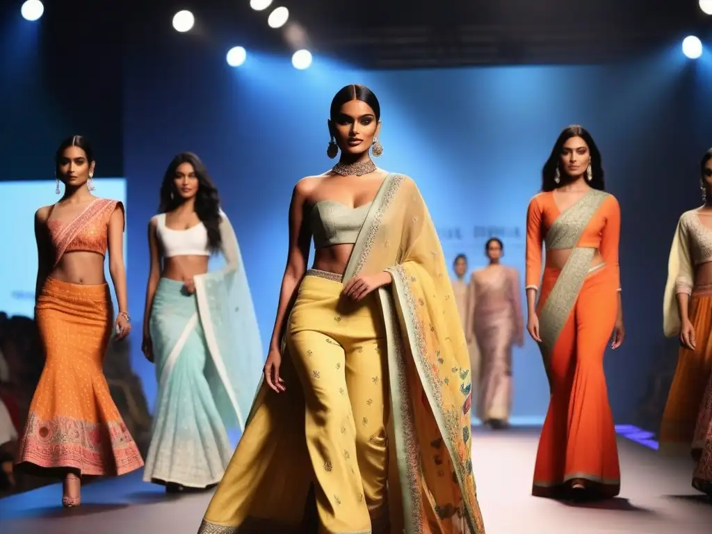 Desfile de moda inclusivo en la India: diversidad y belleza Desfile de moda inclusiva en India subcontinente: modelos diversos lucen prendas tradicionales y contemporáneas en vibrante pasarela