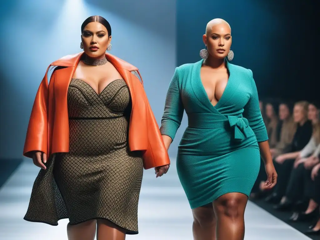 Desfile de moda plussize: diversidad y estilo en la pasarela Desfile de moda plus size inclusiva en la industria, mostrando confianza y diversidad en la pasarela