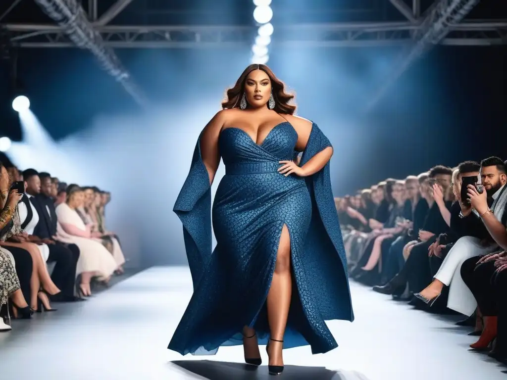 Desfile de moda plussize: empoderamiento y diversidad Un desfile de moda plus size inclusiva en la industria, modelos empoderadas luciendo prendas trendy ante una audiencia diversa y admirativa