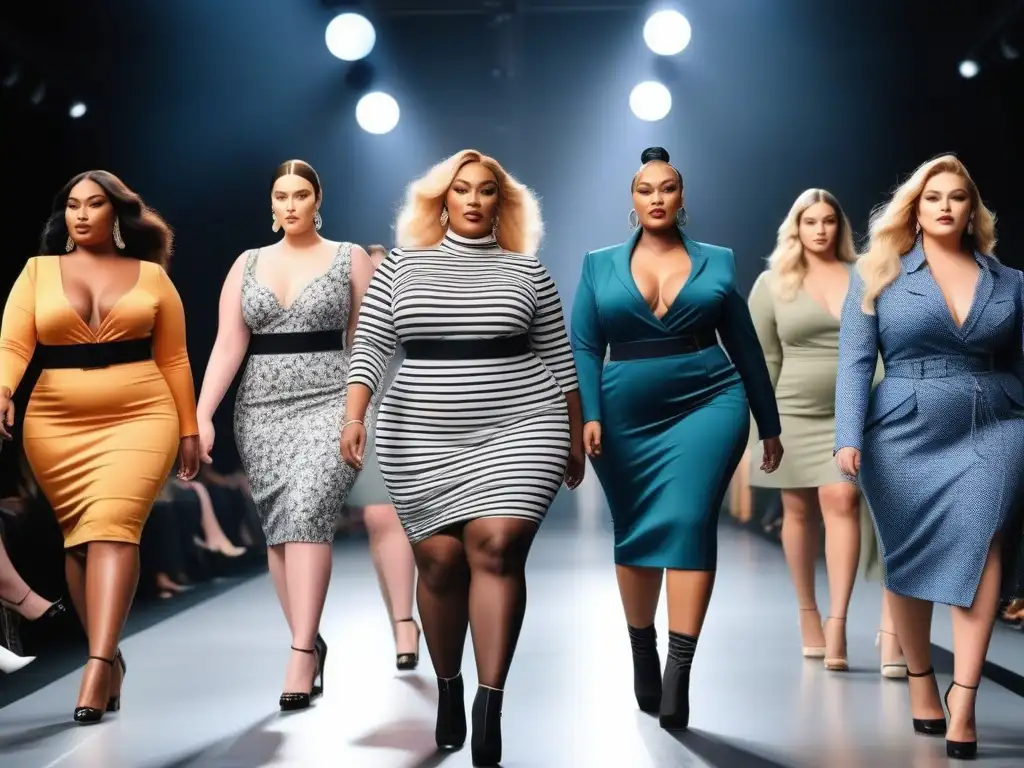 Desfile de moda plussize: empoderamiento y diversidad en la pasarela Desfile de moda plus size inclusiva en la industria con modelos seguras y elegantes