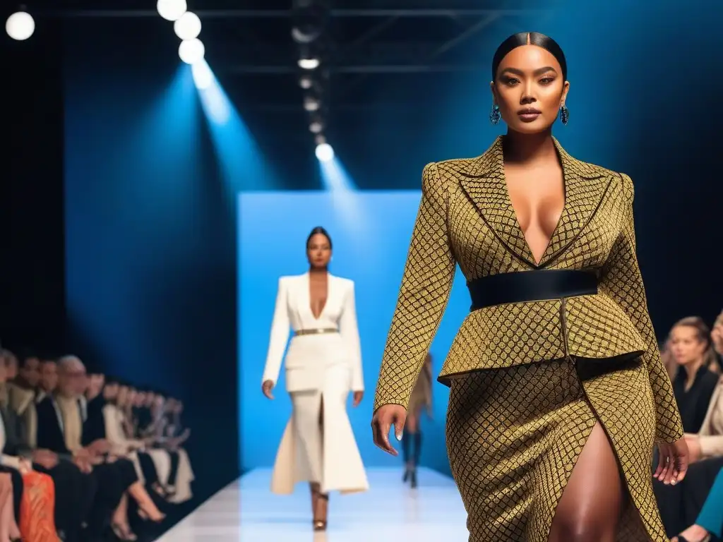 Desfile de moda inclusivo con influencers diversos en pasarela Un desfile de moda inclusiva con influencers de diferentes etnias y estilos, marcando tendencias futuras
