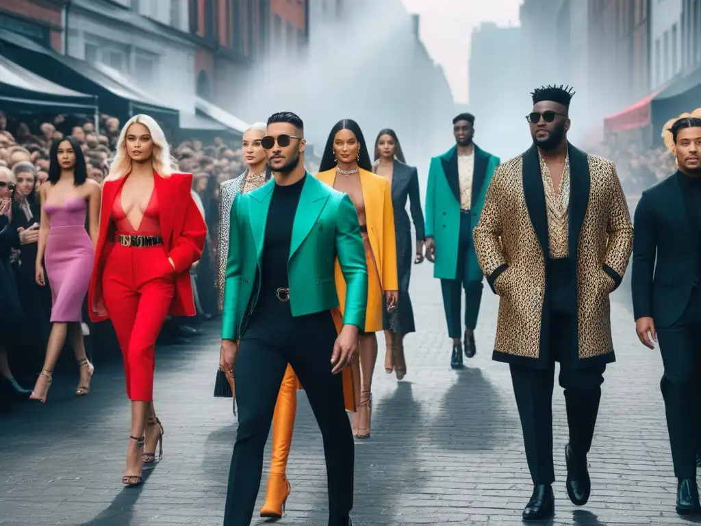 Desfile de moda inclusivo: diversidad y empoderamiento en la pasarela Un desfile de moda inclusiva con modelos diversos caminando con confianza en la pasarela mientras la ciudad observa con admiración