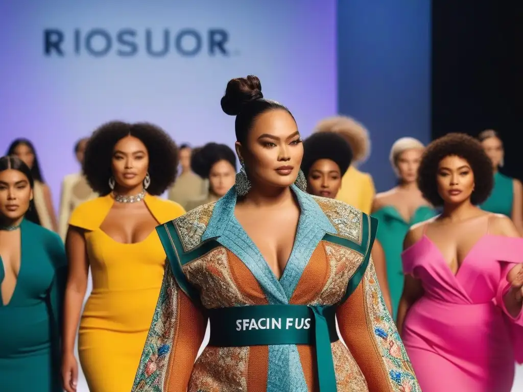Desfile de moda inclusivo: diversidad y empoderamiento Desfile de moda inclusiva con modelos diversos caminando con confianza en la pasarela, rodeados de una multitud animada