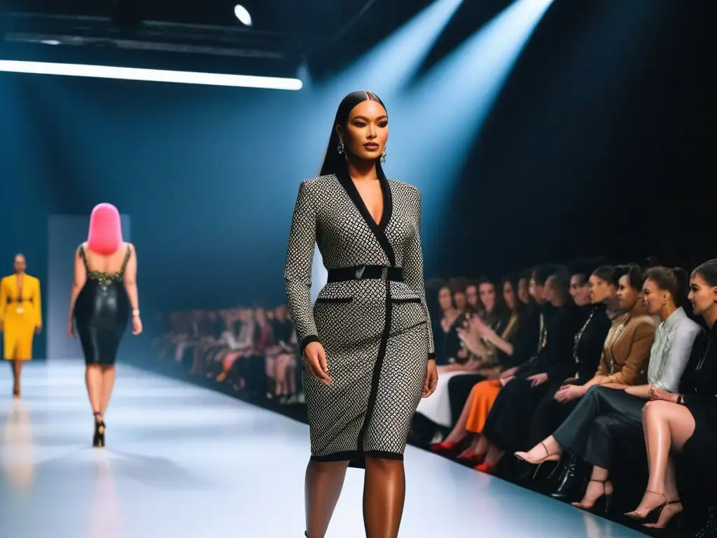 Desfile de moda inclusiva: diversidad y estilo en la pasarela Desfile de moda inclusiva con modelos diversos luciendo diseños vanguardistas en una pasarela moderna y elegante