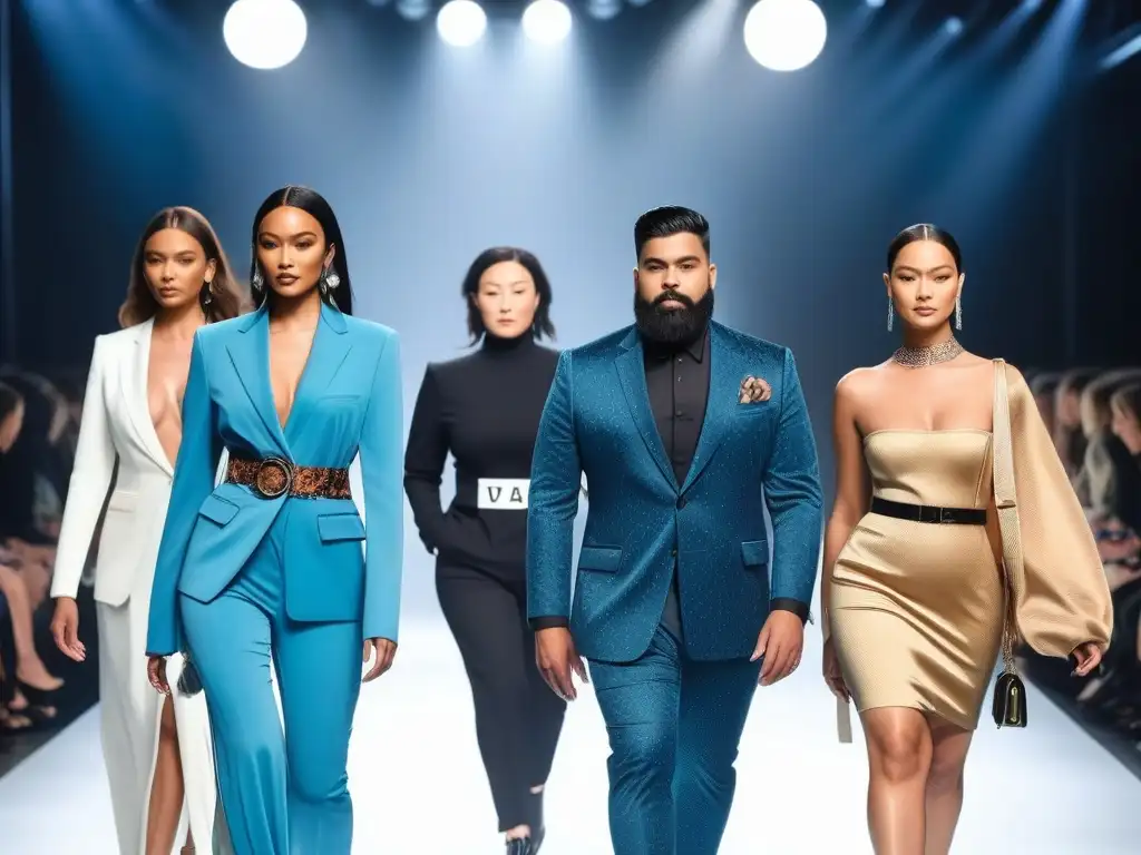 Desfile inclusivo: moda y diversidad en pasarela Desfile de moda inclusiva con modelos diversos empoderados y seguros, representando tendencias moda inclusiva cuerpos diversos