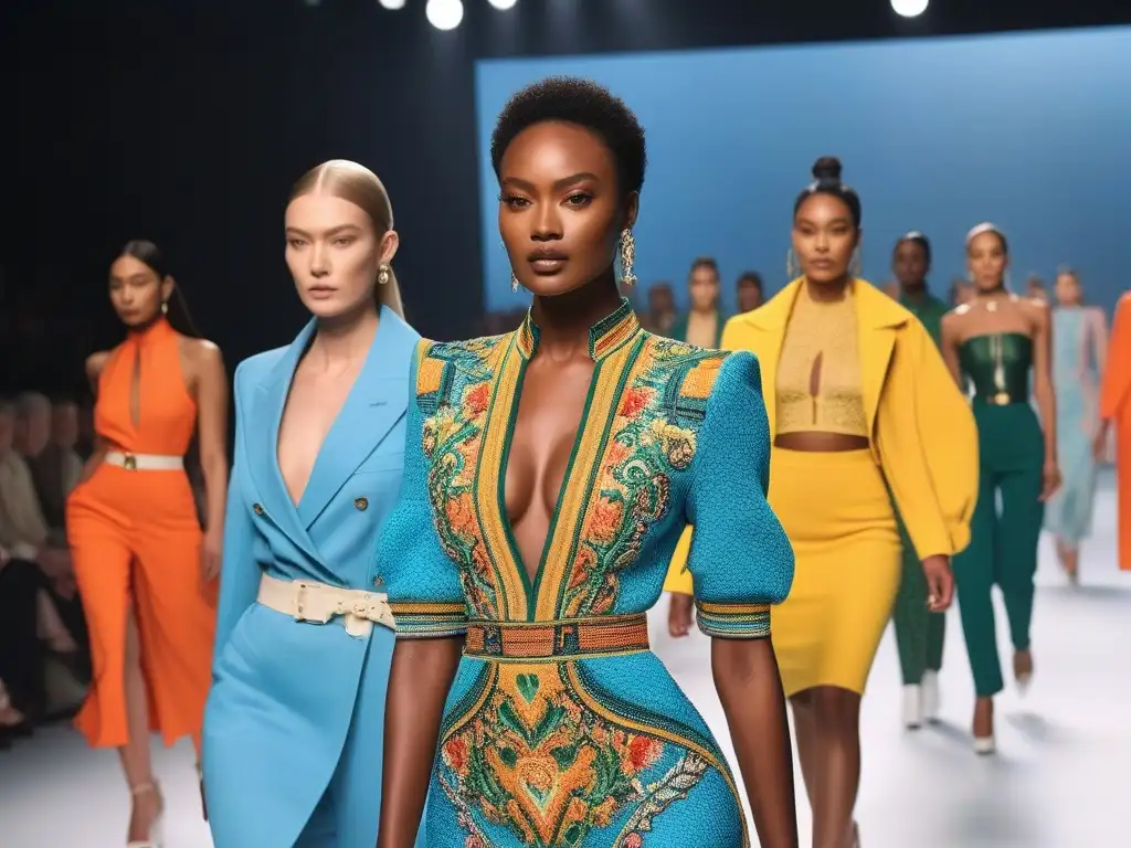 Desfile de moda inclusivo: vibrante y vanguardista Desfile de moda inclusiva con modelos seguros y elegantes, luciendo diseños modernos y vibrantes
