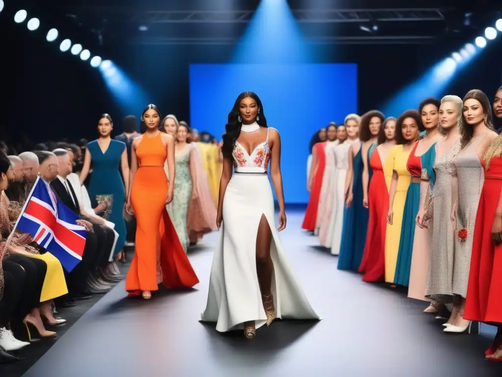 Desfile inclusivo: moda diversa y revolucionaria Desfile de moda inclusiva con modelos diversos caminando por la pasarela, rodeados de espectadores de todo el mundo