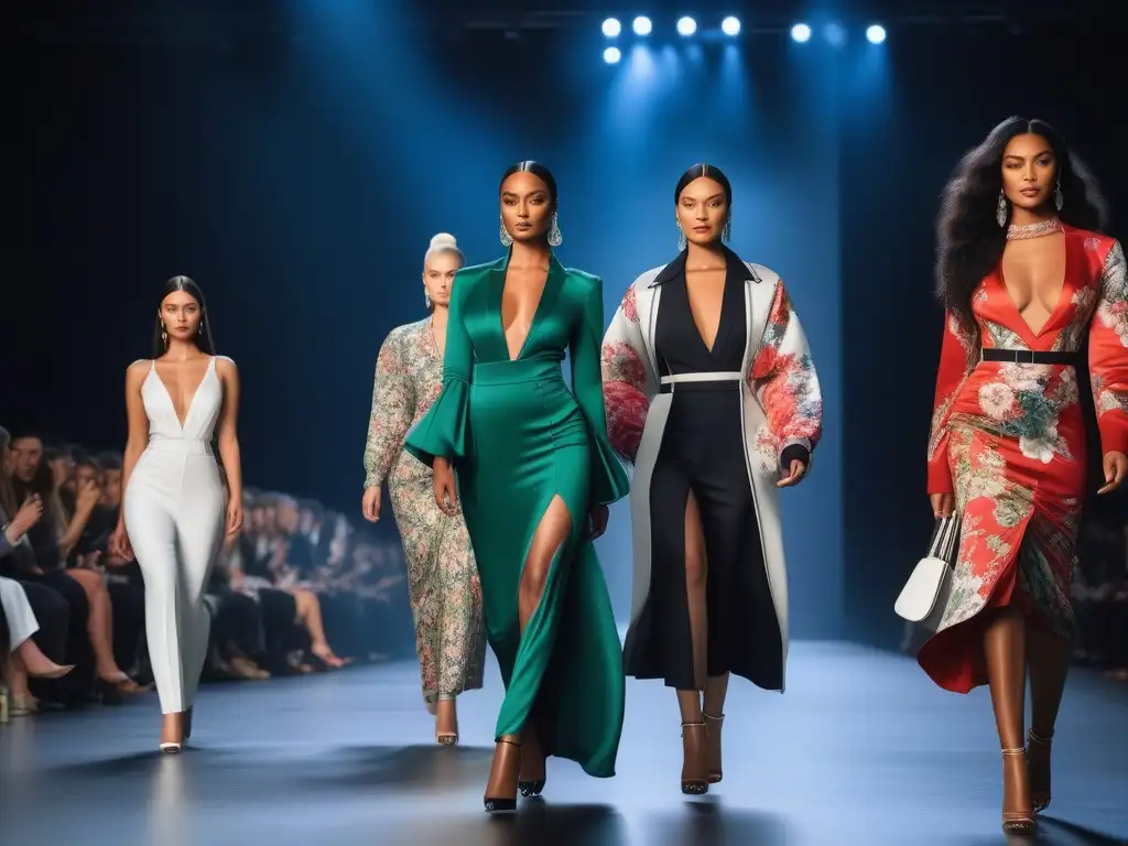 Desfile de moda inclusivo: diversidad y estilo en la pasarela Desfile de moda inclusiva con modelos diversos en una pasarela, destacando diseños inclusivos y diferentes