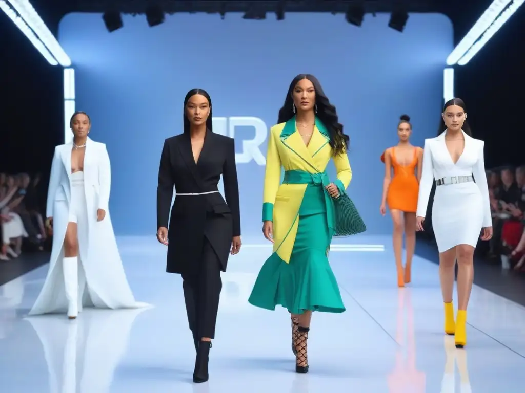 Desfile inclusivo de moda: diversidad y empoderamiento Desfile de moda inclusiva con modelos diversos y confiados en una pasarela futurista