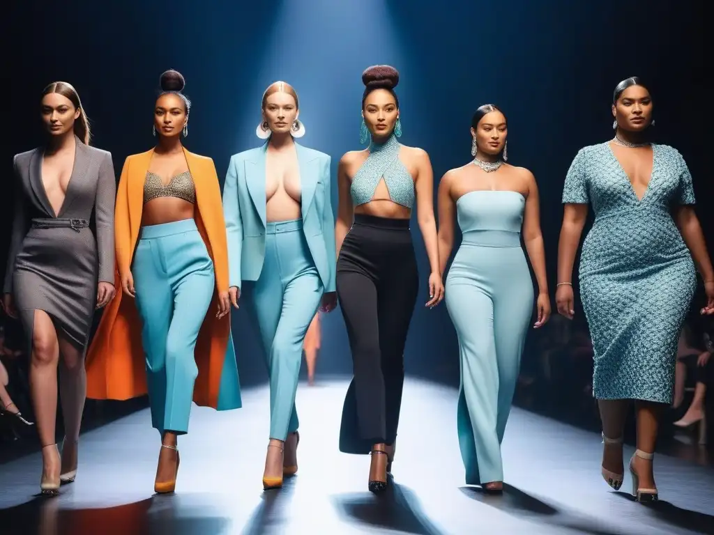 Desfile inclusivo: moda diversa y empoderada en la pasarela Desfile de moda inclusiva con modelos de diversas etnias, cuerpos y habilidades, exhibiendo confianza y empoderamiento