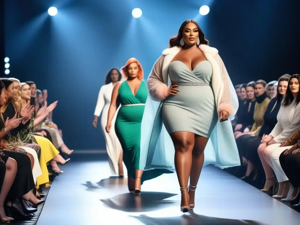 Desfile de moda inclusivo: modelos de tallas grandes empoderadas Un desfile de moda inclusiva con modelos de tallas plus size empoderadas y seguras, desfilando con estilo y elegancia