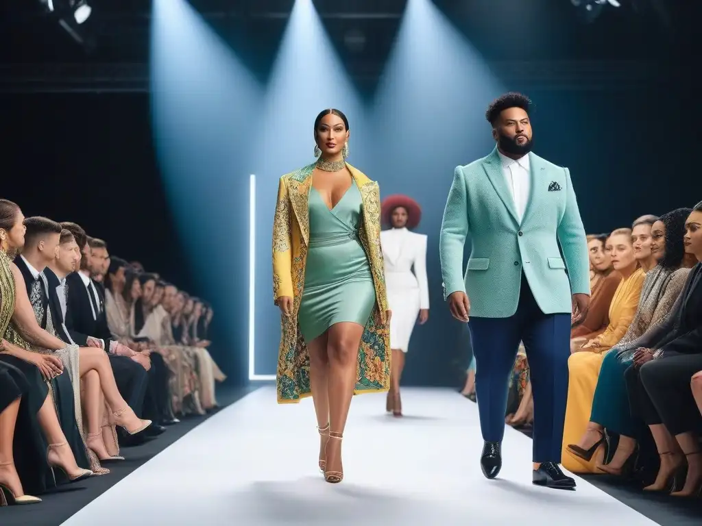 Desfile inclusivo de moda: diversidad y estilo en pasarela Un desfile de moda inclusiva con modelos de diferentes tallas y etnias, irradiando confianza y estilo