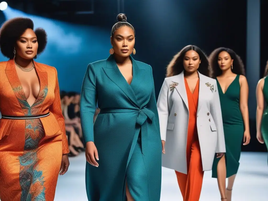 Desfile inclusivo: moda diversa y empoderada Desfile de moda inclusiva con modelos diversos exhibiendo soluciones innovadoras en tallas y diseños