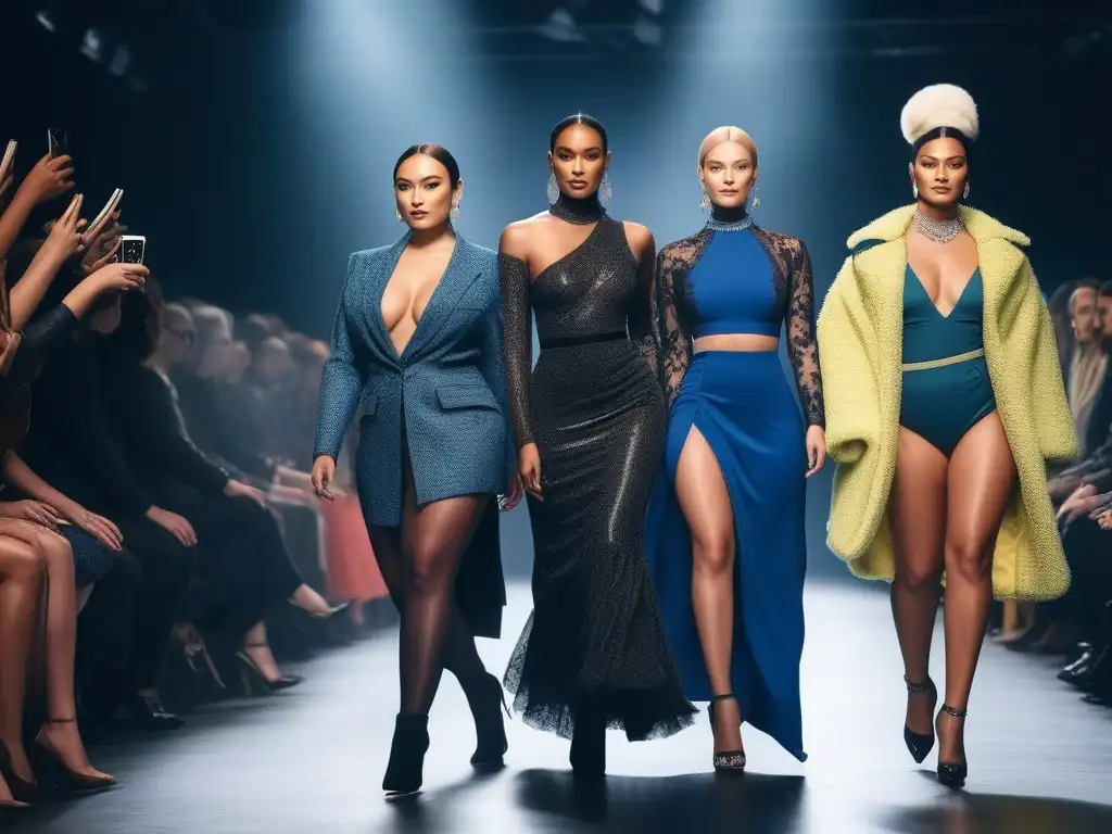 Desfile de moda inclusivo: diversidad y empoderamiento en la pasarela Desfile de moda inclusiva para todos: modelos diversos desfilan con confianza y gracia en una pasarela moderna y elegante