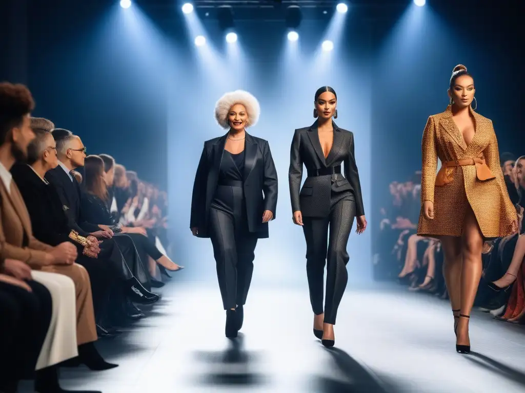 Desfile inclusivo de moda adaptativa: empoderamiento y diversidad Desfile de moda inclusiva con modelos de diferentes edades, géneros y tipos de cuerpo luciendo prendas adaptativas