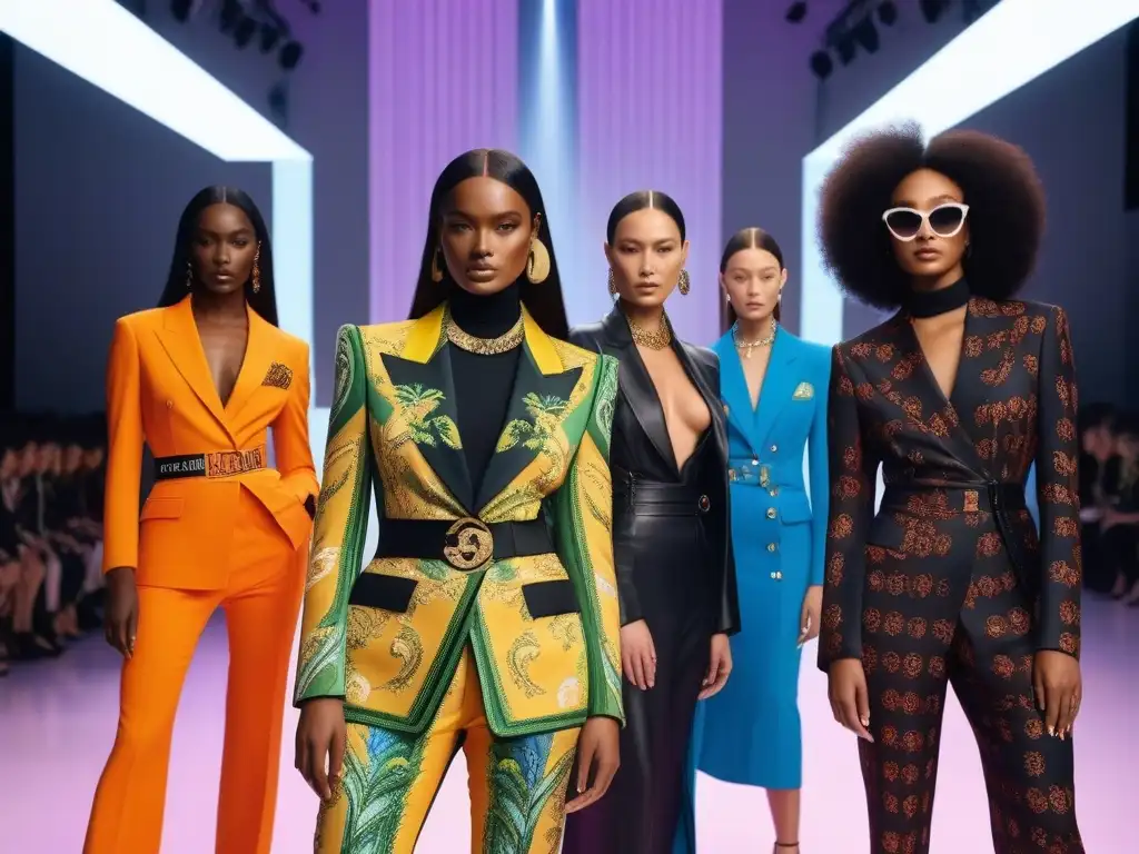 Desfile de moda: Celebrando la diversidad con estilo Versace Desfile de moda inclusiva con modelos de diversas tallas y orígenes, irradiando confianza y estilo en la pasarela