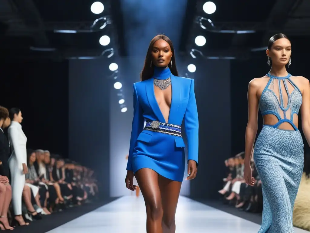 Desfile de moda inclusivo de Stella McCartney: diversidad y empoderamiento Desfile de moda inclusiva de Stella McCartney con modelos diversos, empoderados y estilosos en una pasarela futurista