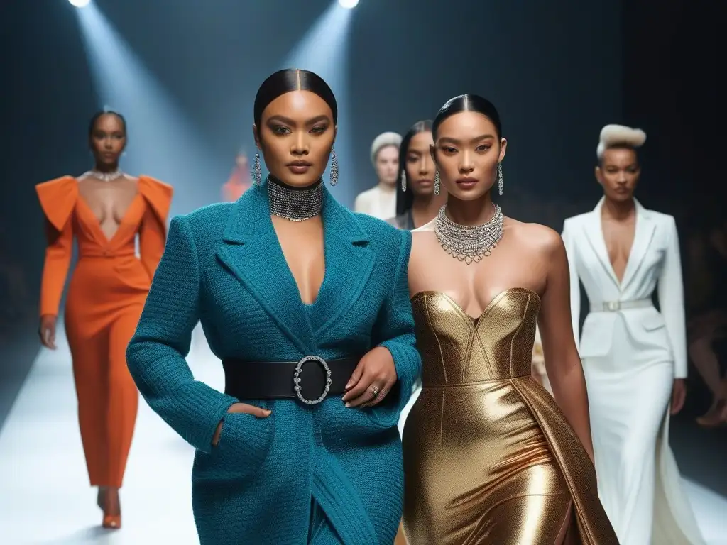Desfile de moda inclusiva: diversidad y empoderamiento en la pasarela Un desfile de moda inclusiva con modelos diversos mostrando confianza y empoderamiento