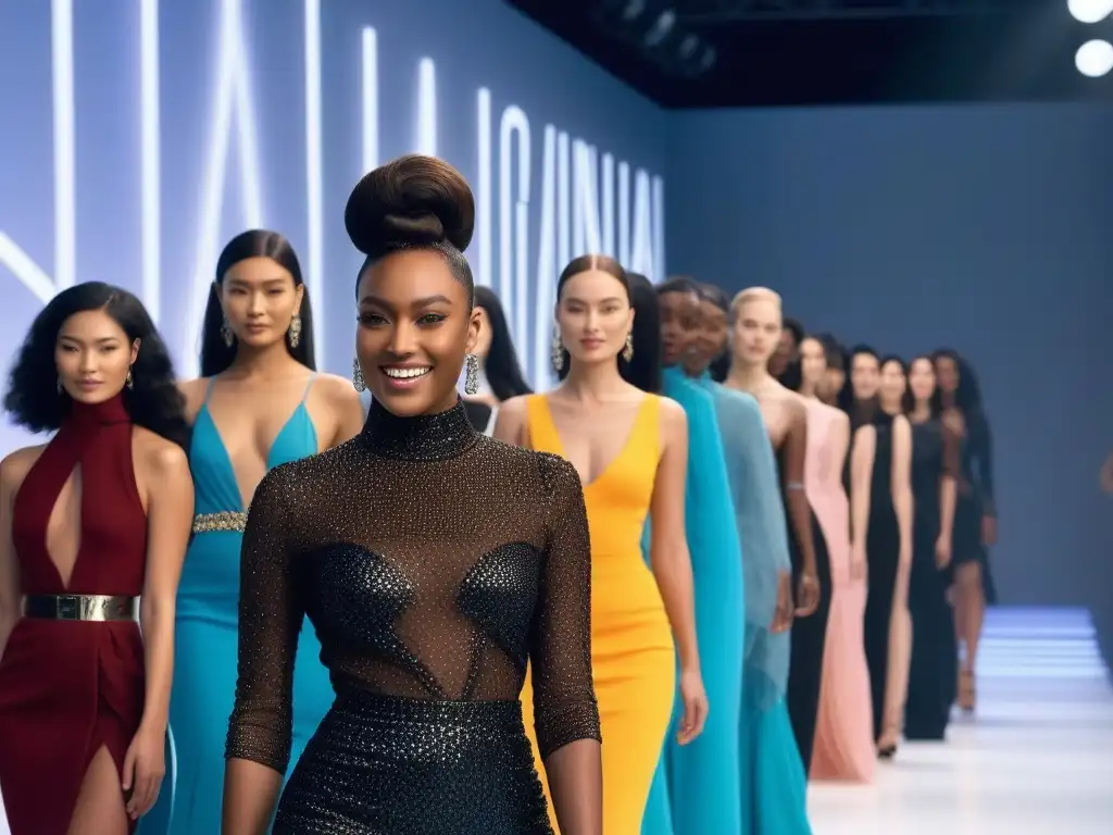 Desfile inclusivo: moda de lujo celebra la diversidad Desfile de moda inclusiva con modelos diversos luciendo elegantes atuendos