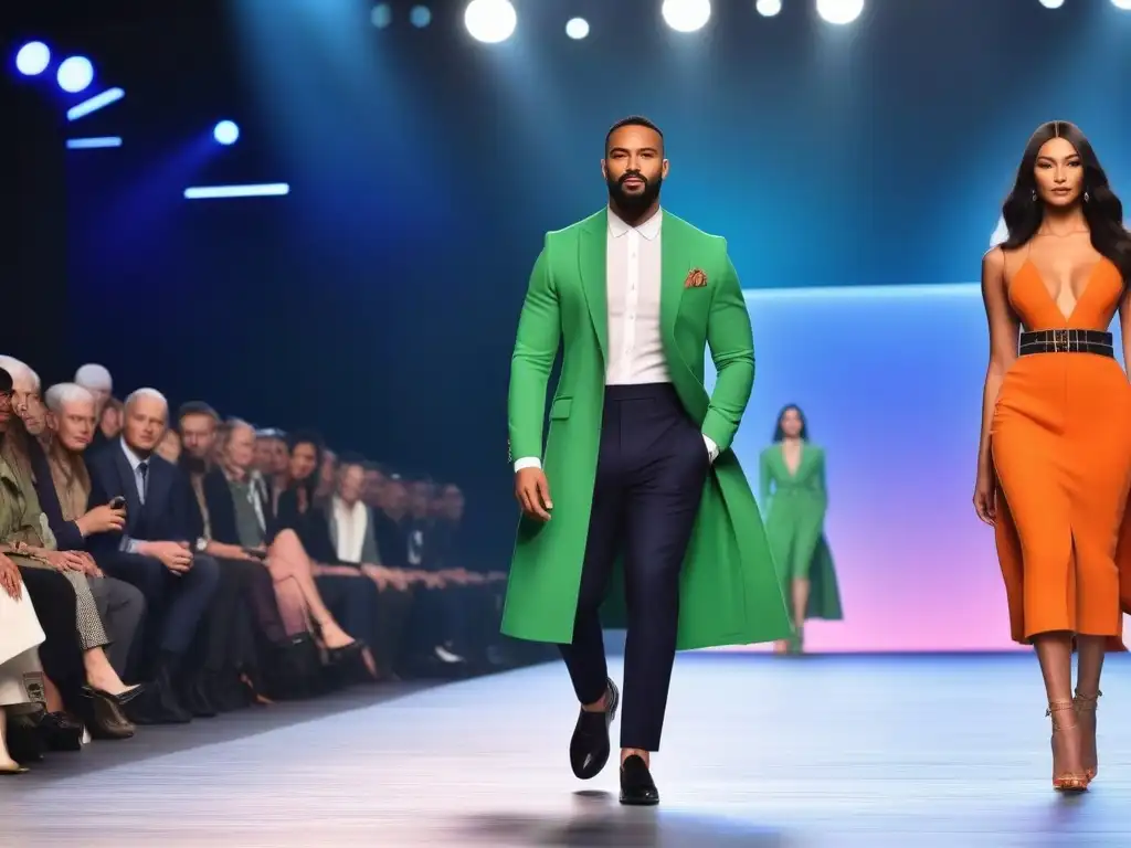 Desfile de moda inclusivo: moda adaptativa en pasarela Desfile de moda inclusiva con modelos usando tejidos adaptativos en una pasarela futurista