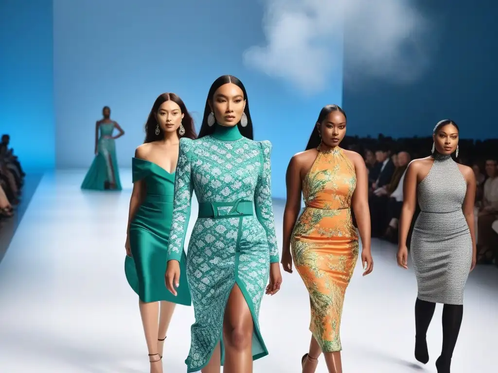 Desfile de moda inclusiva: diversidad y elegancia en la pasarela Desfile de moda inclusiva con modelos diversos en la pasarela, celebrando la diversidad corporal y el éxito