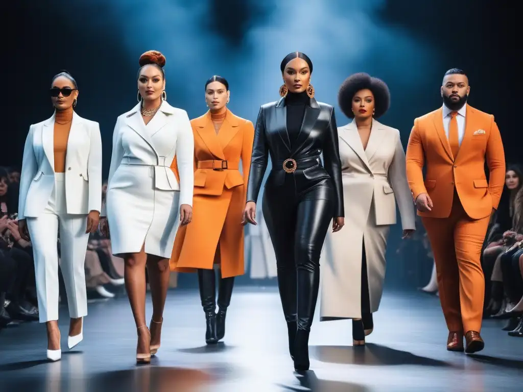 Desfile de moda inclusivo: diversidad y empoderamiento en la pasarela Desfile de moda inclusiva con modelos diversos en pasarela elegante