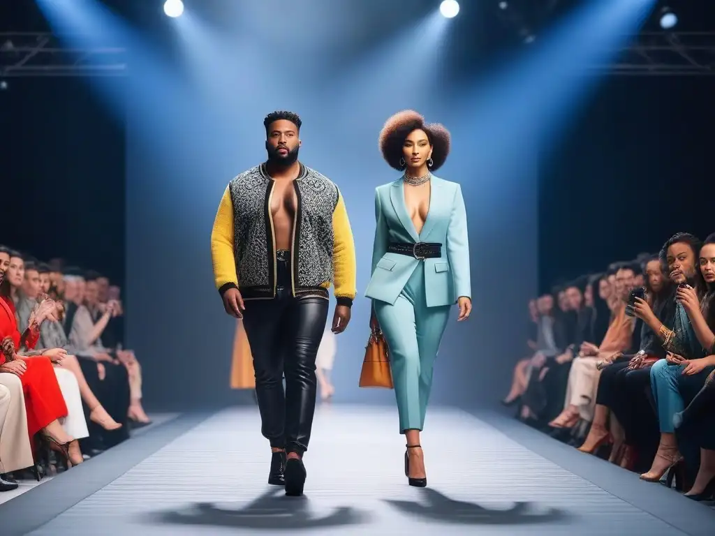Desfile de moda inclusivo: diversidad y empoderamiento en la pasarela Desfile de moda inclusiva con modelos diversos exhibiendo confianza y empoderamiento en la pasarela