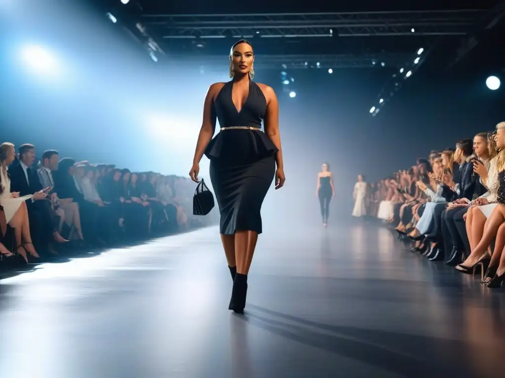 Desfile inclusivo: moda para todos los cuerpos Desfile de moda inclusiva con modelos diversos exhibiendo prendas elegantes, en un ambiente moderno y luminoso