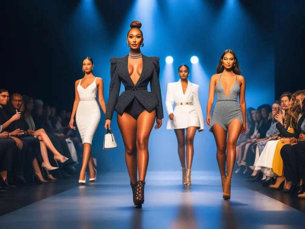 Desfile de moda inclusivo con modelos diversos Desfile de moda inclusiva con modelos diversos, exudando confianza y estilo en una pasarela moderna y brillante