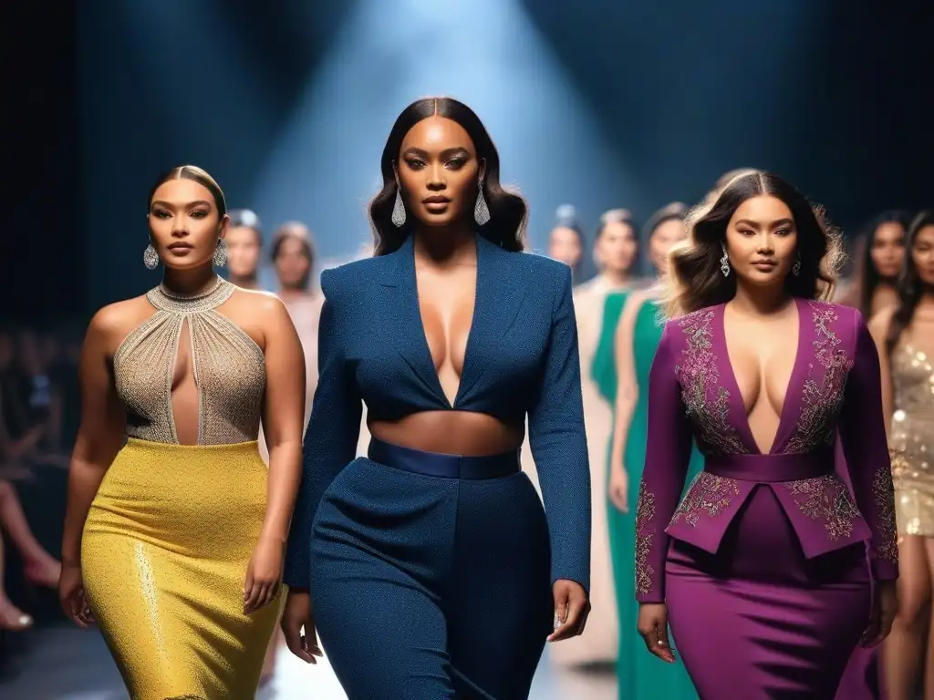 Diversidad y estilo: pasarela de moda inclusiva Desfile de moda inclusiva con modelos de distintas formas, tallas y etnias, celebrando la diversidad
