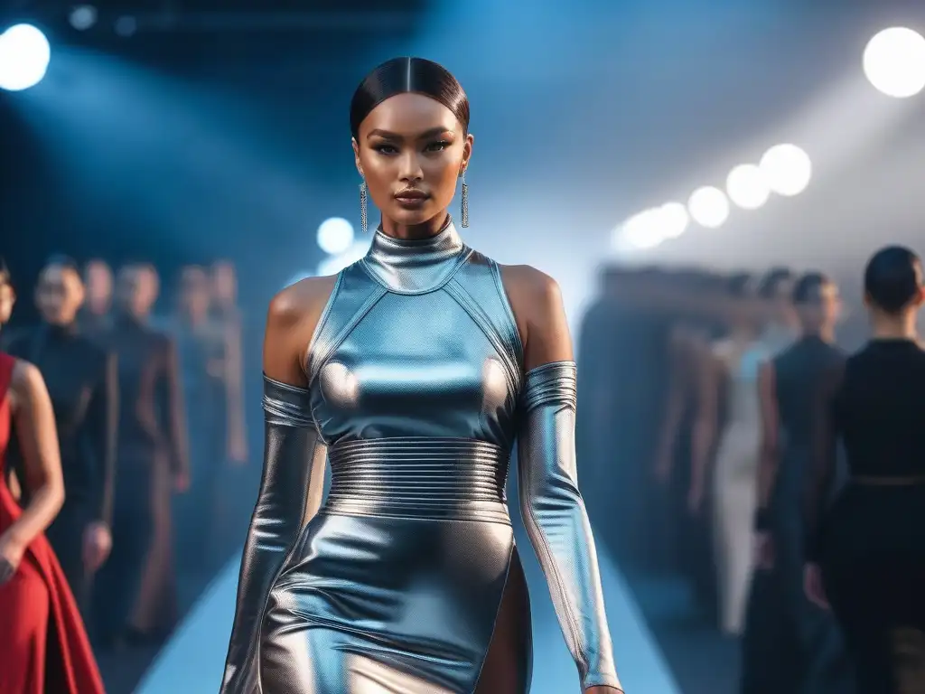 Pasarela inclusiva: modelos diversos desfilan con estilo único y confianza Desfile de moda inclusiva con modelos de tallas especiales en un futuro vibrante
