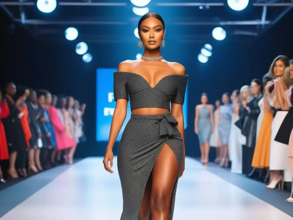Desfile de moda inclusivo con modelos diversos y estilosos Desfile de moda inclusiva con modelos diversos y público alentador, iluminación brillante y ambiente chic
