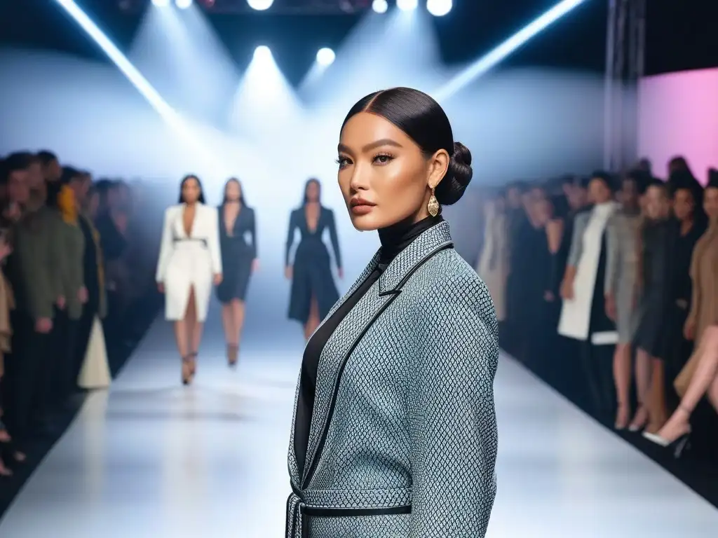 Diversidad y estilo: Desfile inclusivo y vibrante en la pasarela Desfile de moda inclusiva con modelos diversos y estilos variados en una pasarela elegante y moderna