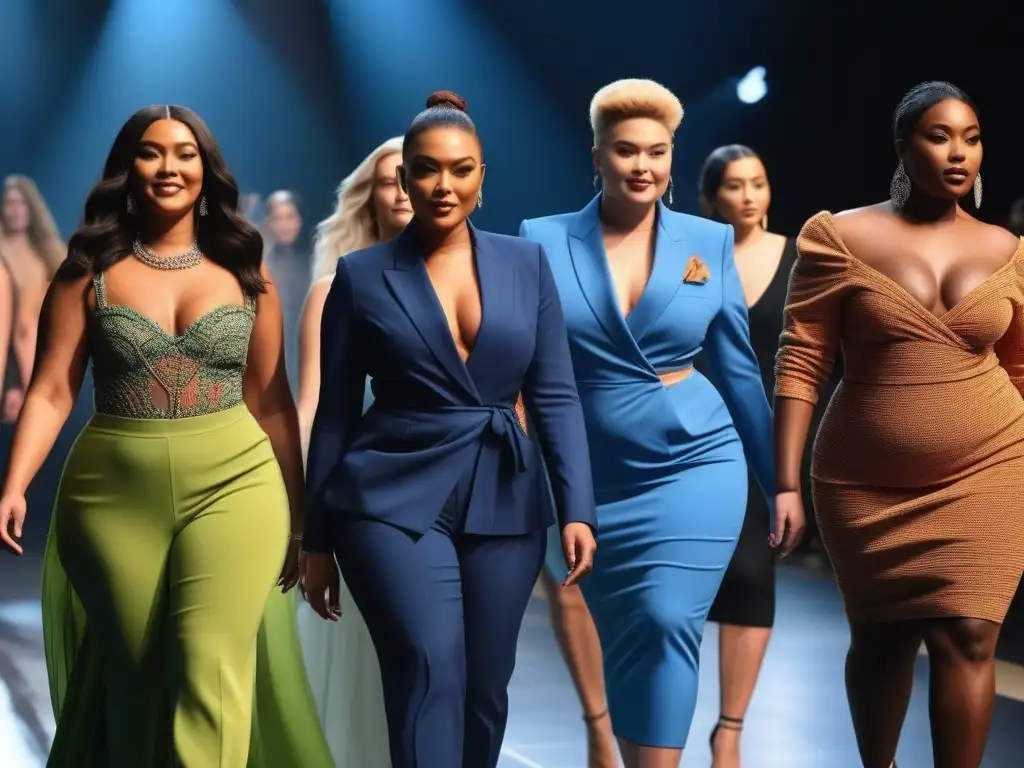 Desfile de moda inclusivo: diversidad y empoderamiento Desfile de moda inclusiva con modelos de cuerpos diversos exudando autoaceptación y empoderamiento, desafiando estándares de belleza