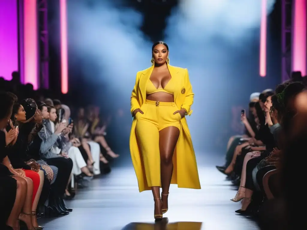 Desfile inclusivo: moda diversa y empoderamiento en la pasarela Desfile de moda inclusiva con modelos de cuerpos diversos desfilando con confianza en la pasarela