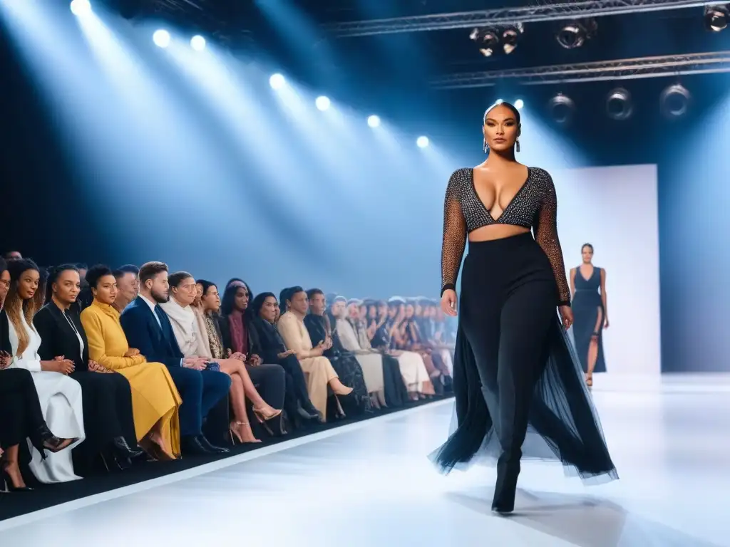 Desfile inclusivo: diversidad de modelos empoderados en pasarela Desfile de moda inclusiva con modelos de diversas tallas y cuerpos, mostrando diversidad y empoderamiento en la pasarela