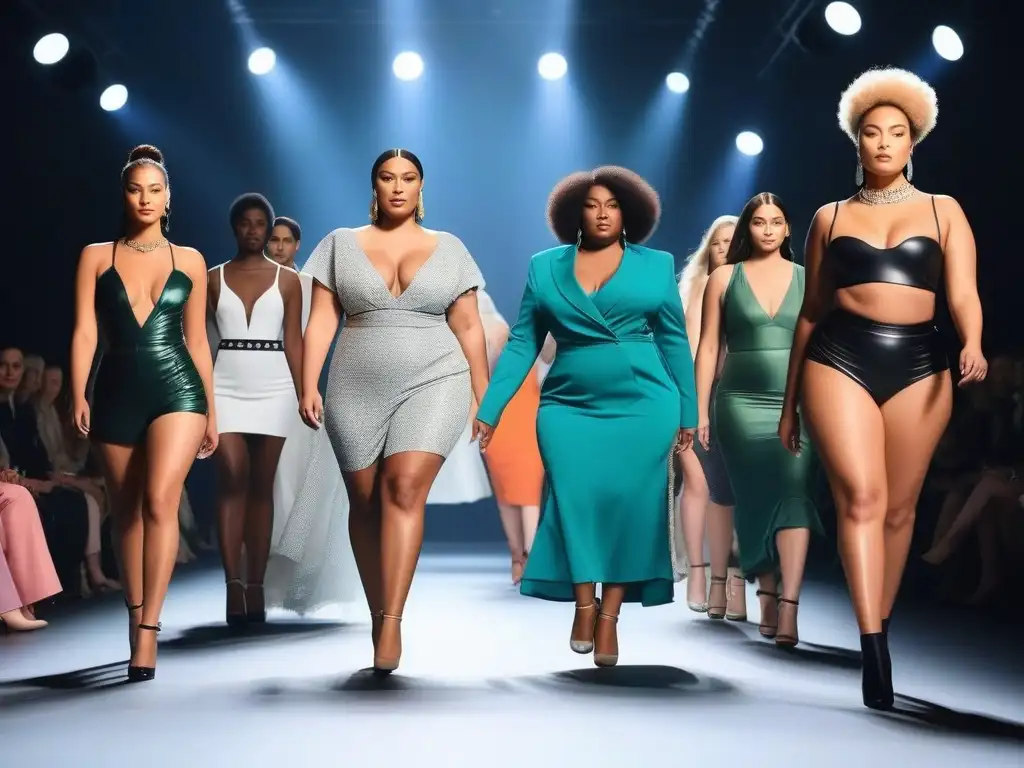 Desfile de moda inclusivo: belleza y diversidad en la pasarela Desfile de moda inclusiva con modelos de diferentes tallas y cuerpos, mostrando confianza y diversidad en la pasarela