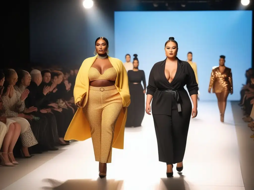 Desfile inclusivo: moda diversa empodera Un desfile de moda inclusiva con modelos de diversas etnias, tallas y habilidades, luciendo diseños modernos y trendy